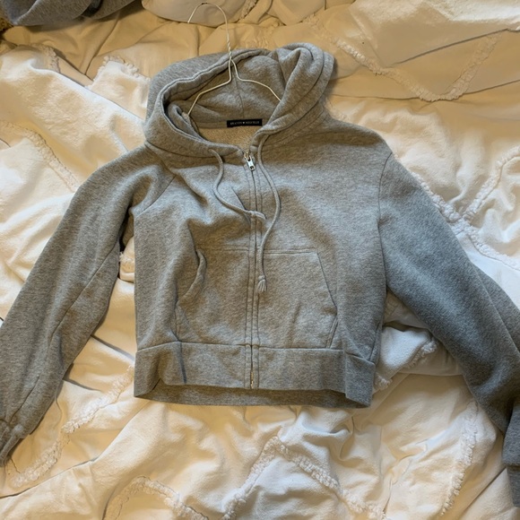 Brandy Melville Tops - brandy Melville grey cropped zip up hoodie